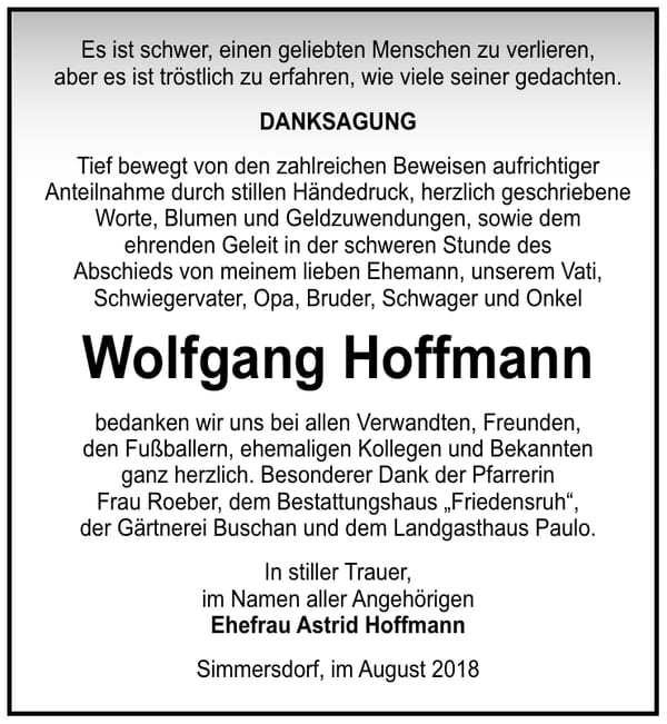 Danksagung Wolfgang Hoffmann