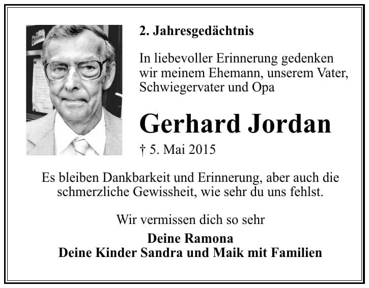 Jahresgedenken Gerhard Jordan