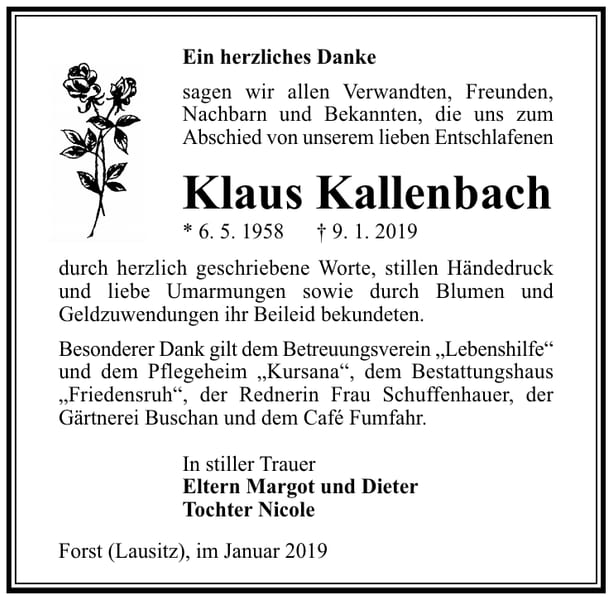 Traueranzeige Klaus Kallenbach