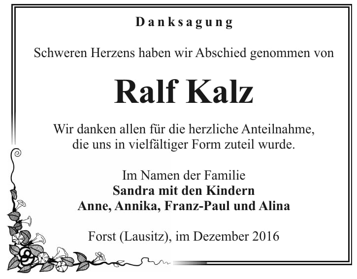 Danksagung Ralf Kalz
