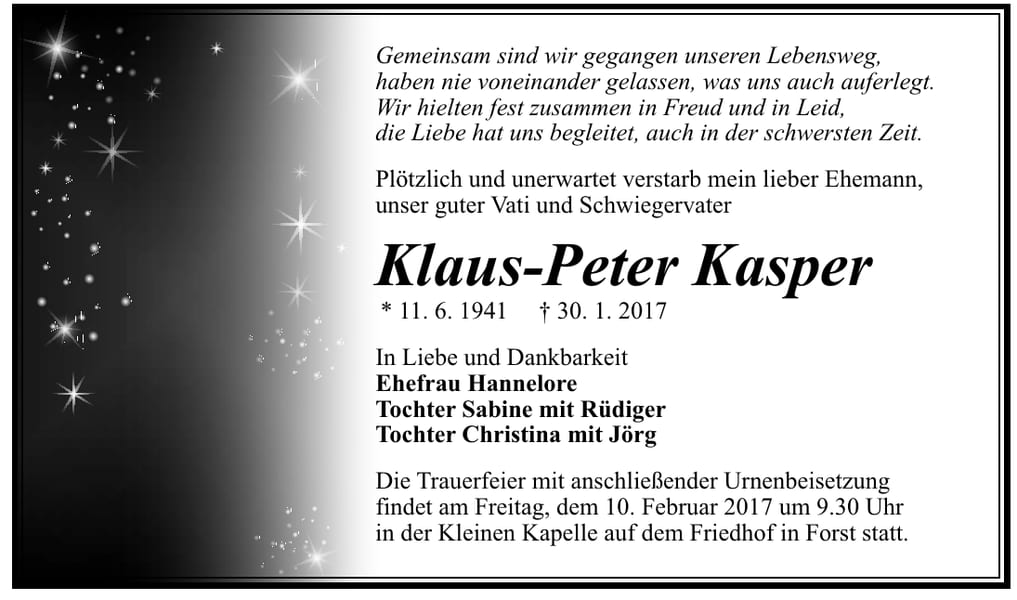 Traueranzeige Klaus-Peter Kasper