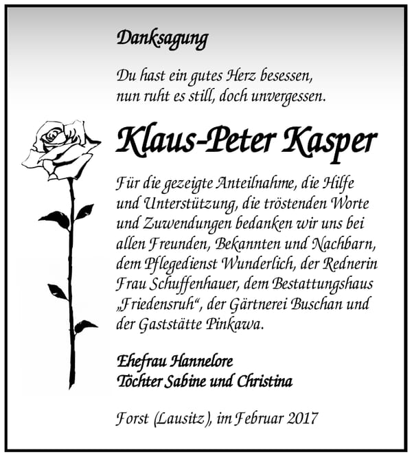 Danksagung Klaus-Peter Kasper