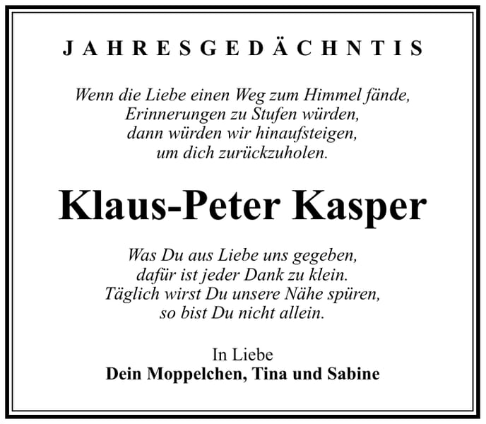 Jahresgedenken Klaus-Peter Kasper