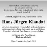Traueranzeige Hans Jürgen Klaudat