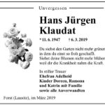 Traueranzeige Hans Jürgen Klaudat