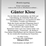 Danksagung Günter Klose
