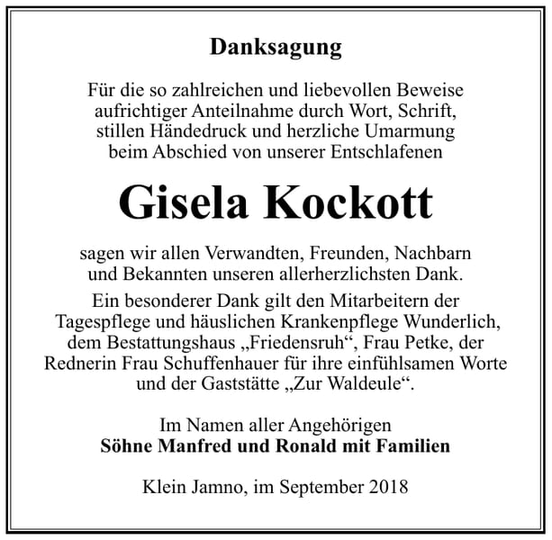 Danksagung Gisela Kockott