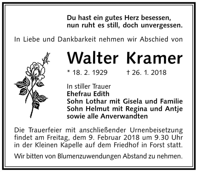 Traueranzeige Walter Kramer