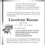 Traueranzeige Lieselotte Krause, geb. Domke