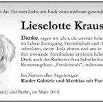 Danksagung Lieselotte Krause