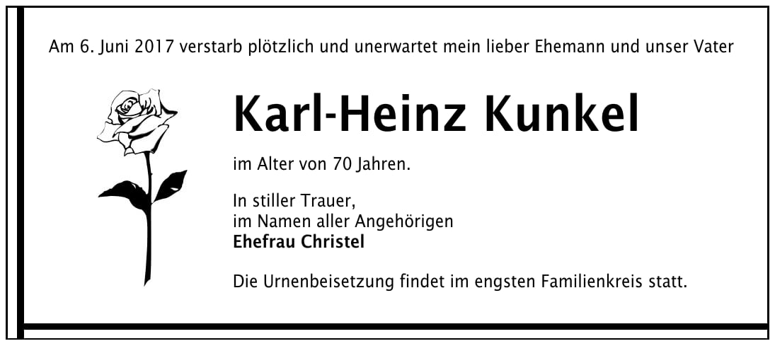 Traueranzeige Karl-Heinz Kunkel