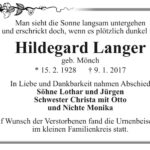 Traueranzeige Hildegard Langer, geb. Mönch