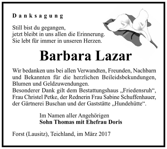 Danksagung Barbara Lazar