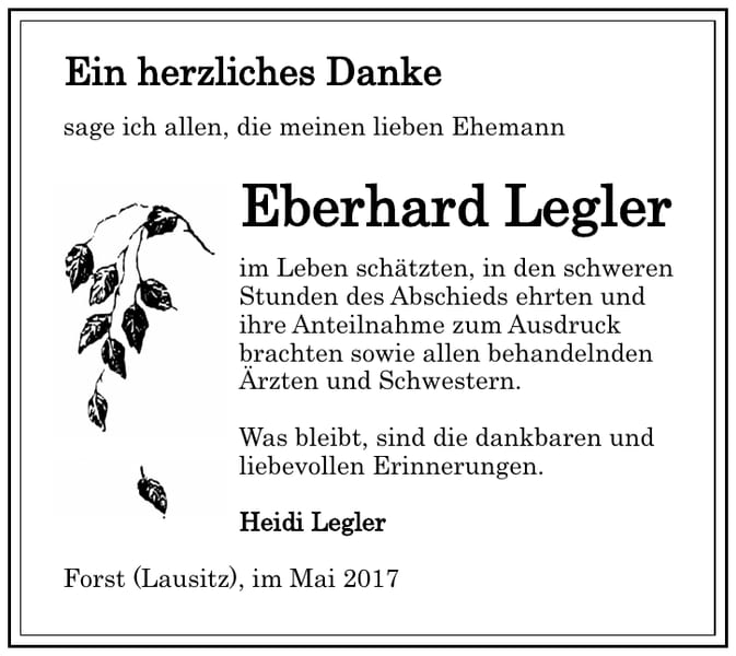 Traueranzeige Eberhard Legler