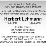 Traueranzeige Herbert Lehmann