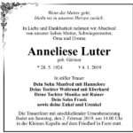 Traueranzeige Anneliese Luter, geb. Gärtner
