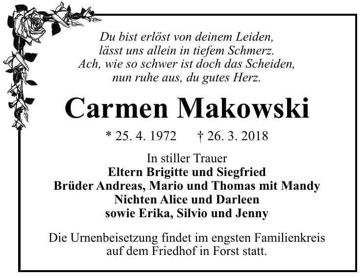 Traueranzeige Carmen Makowski