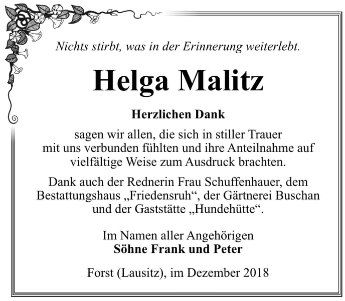 Danksagung Helga Malitz