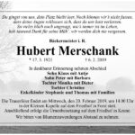 Traueranzeige Hubert Merschank