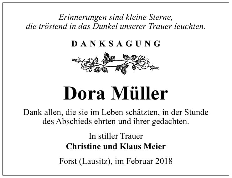 Danksagung Dora Müller