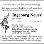 Traueranzeige Ingeborg Neuer, geb. Schütze