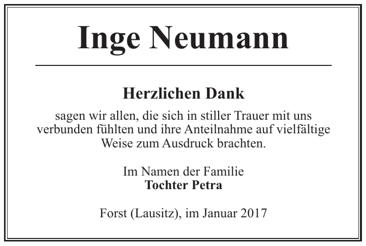 Danksagung Inge Neumann
