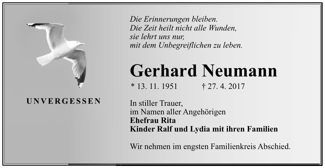 Traueranzeige Gerhard Neumann