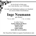 Traueranzeige Inge Neumann, geb. Kunert