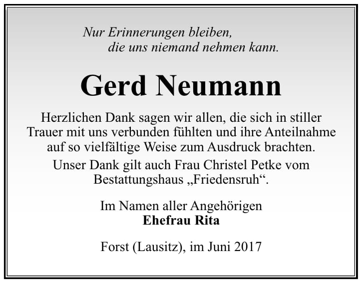 Danksagung Gerd Neumann