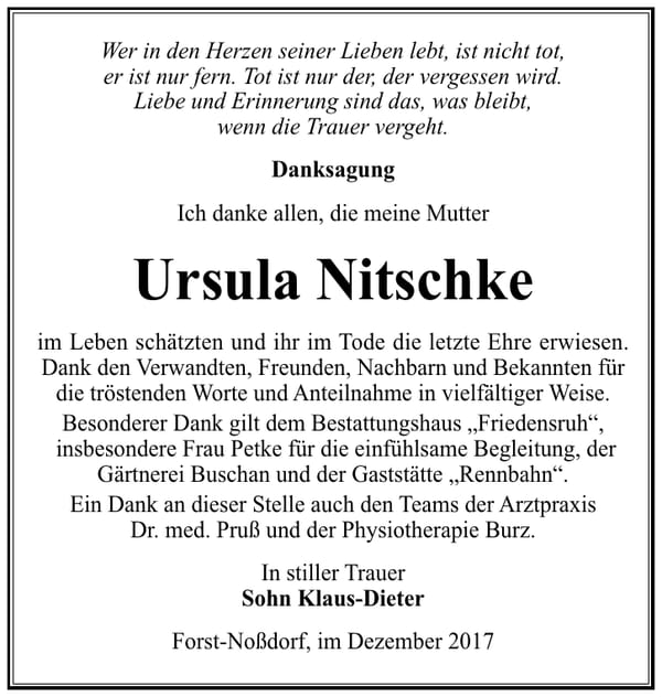 Danksagung Ursula Nitschke