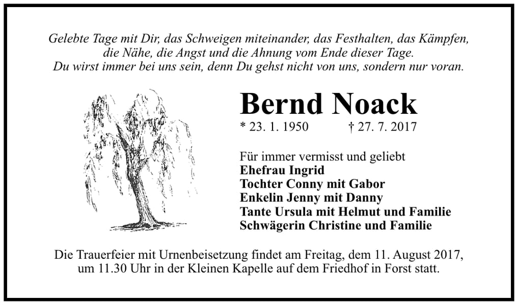 Traueranzeige Bernd Noack