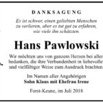 Danksagung Hans Pawlowski