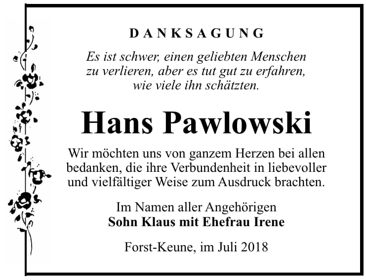 Danksagung Hans Pawlowski