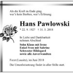 Traueranzeige Hans Pawlowski