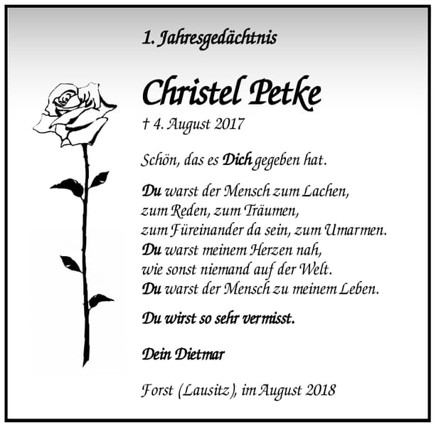 Jahresgedenken Christel Petke