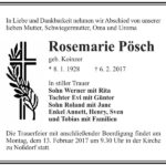 Traueranzeige Rosemarie Pösch, geb. Koinzer