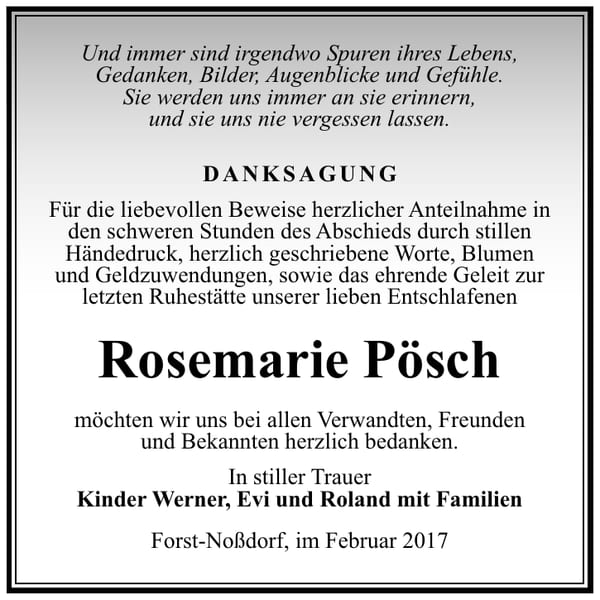 Danksagung Rosemarie Pösch
