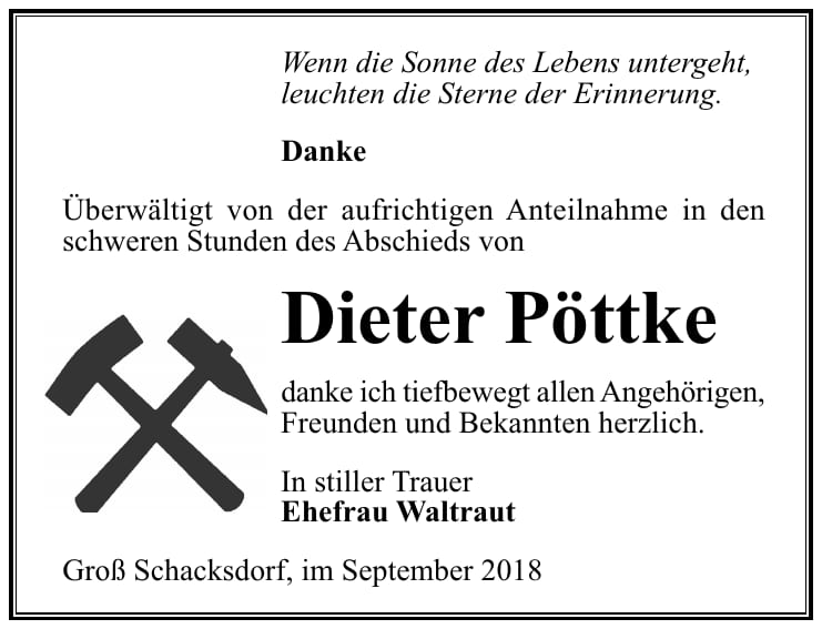Danksagung Dieter Pöttke