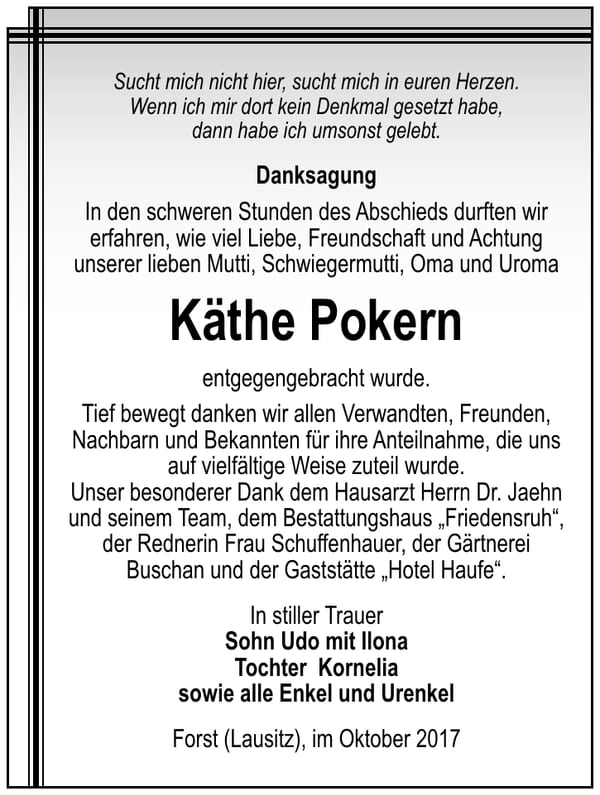 Danksagung Käthe Pokern
