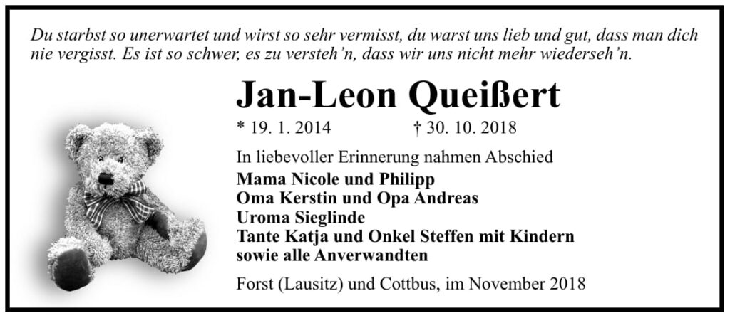 Traueranzeige Jan-Leon Queißert