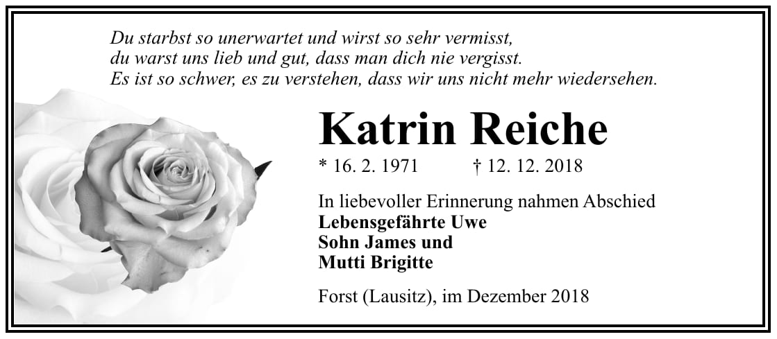 Traueranzeige Katrin Reiche