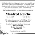 Danksagung Manfred Reiche