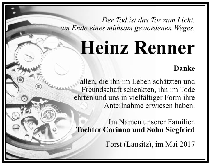Danksagung Heinz Renner