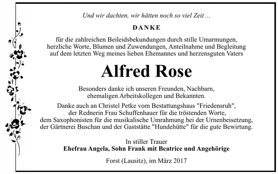 Danksagung Alfred Rose