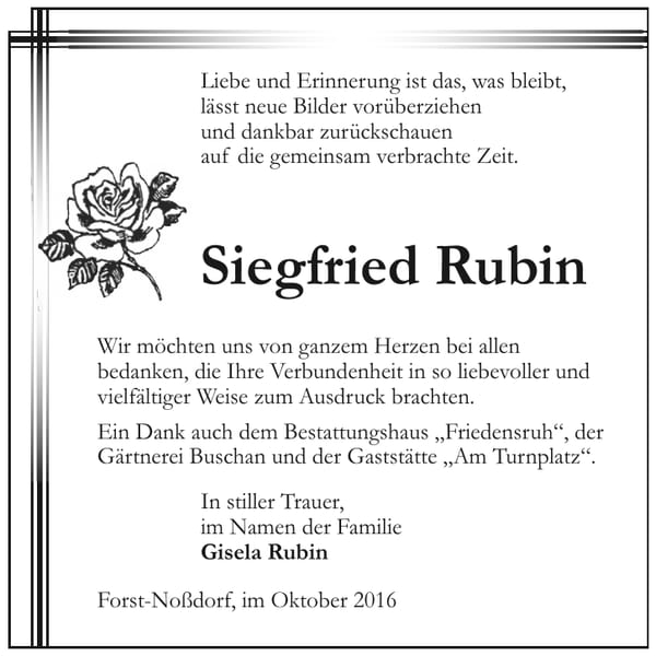 Danksagung Siegfried Rubin