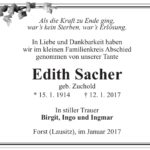 Traueranzeige Edith Sacher, geb. Zuchold