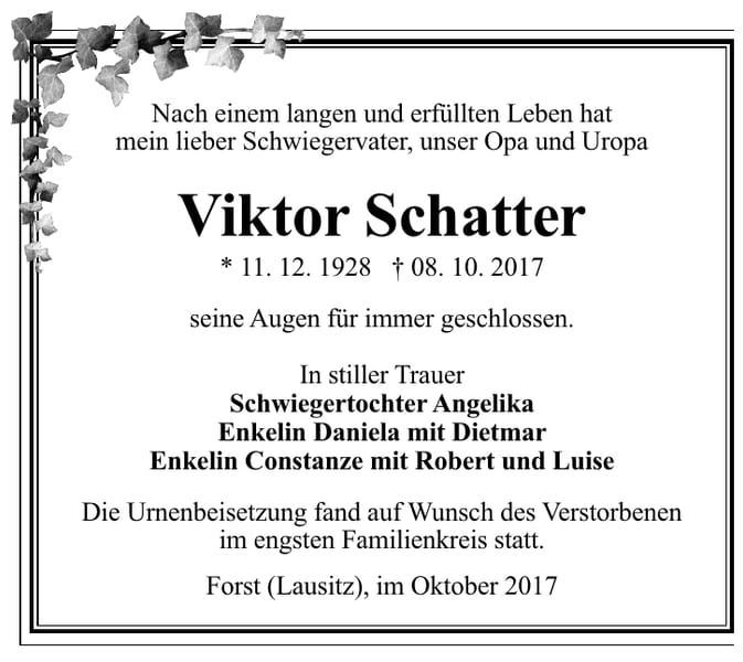 Traueranzeige Viktor Schatter
