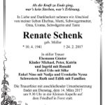 Traueranzeige Renate Schenk, geb. Müller
