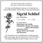 Traueranzeige Sigrid Schlief, geb. Plußsollner