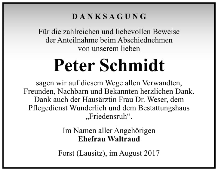 Danksagung Peter Schmidt